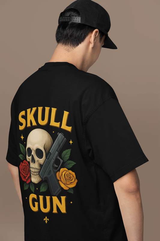 Skull Gun Oversized T - Shirt - 100% Cotton Graphic Tee