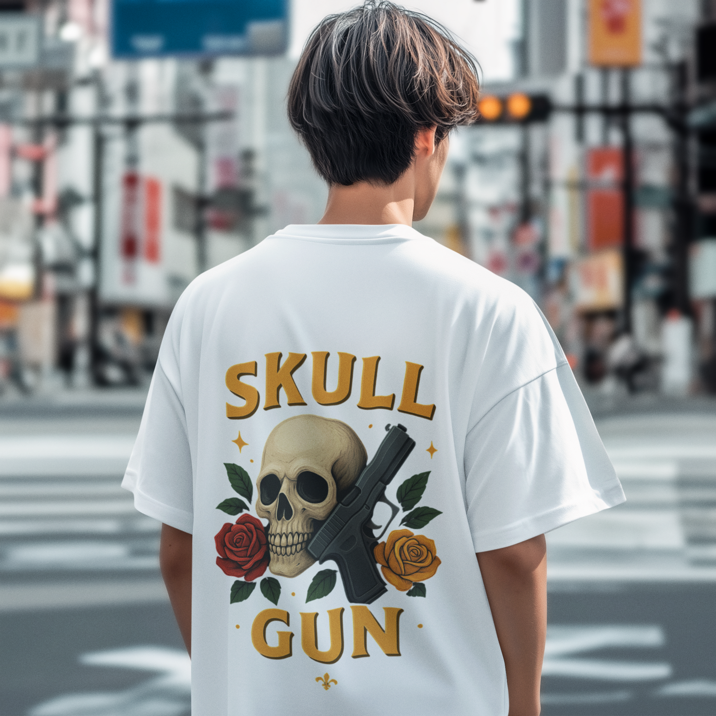 Skull Gun Oversized T - Shirt - 100% Cotton Graphic Tee