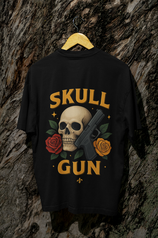 Skull Gun Oversized T - Shirt - 100% Cotton Graphic Tee
