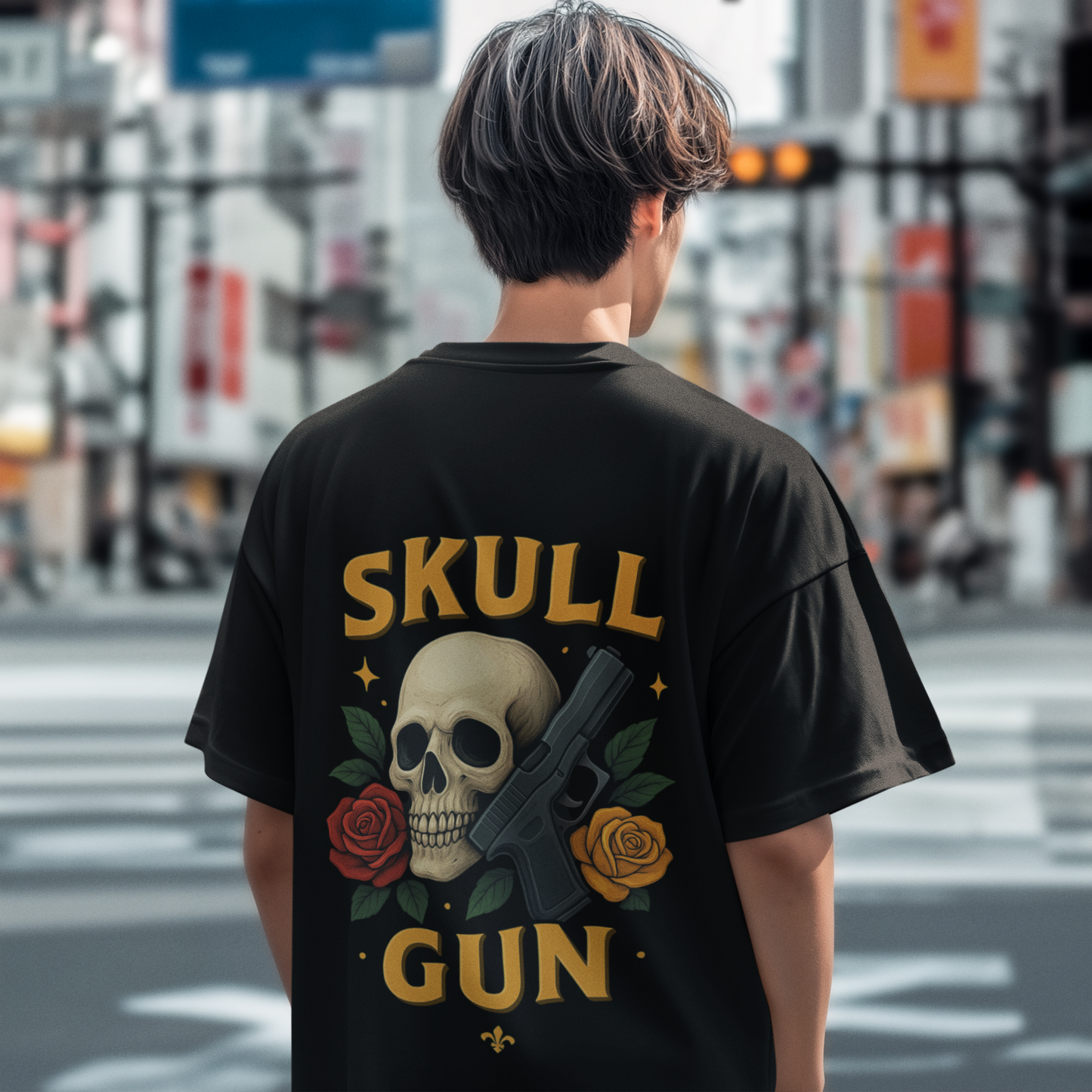 Skull Gun Oversized T - Shirt - 100% Cotton Graphic Tee