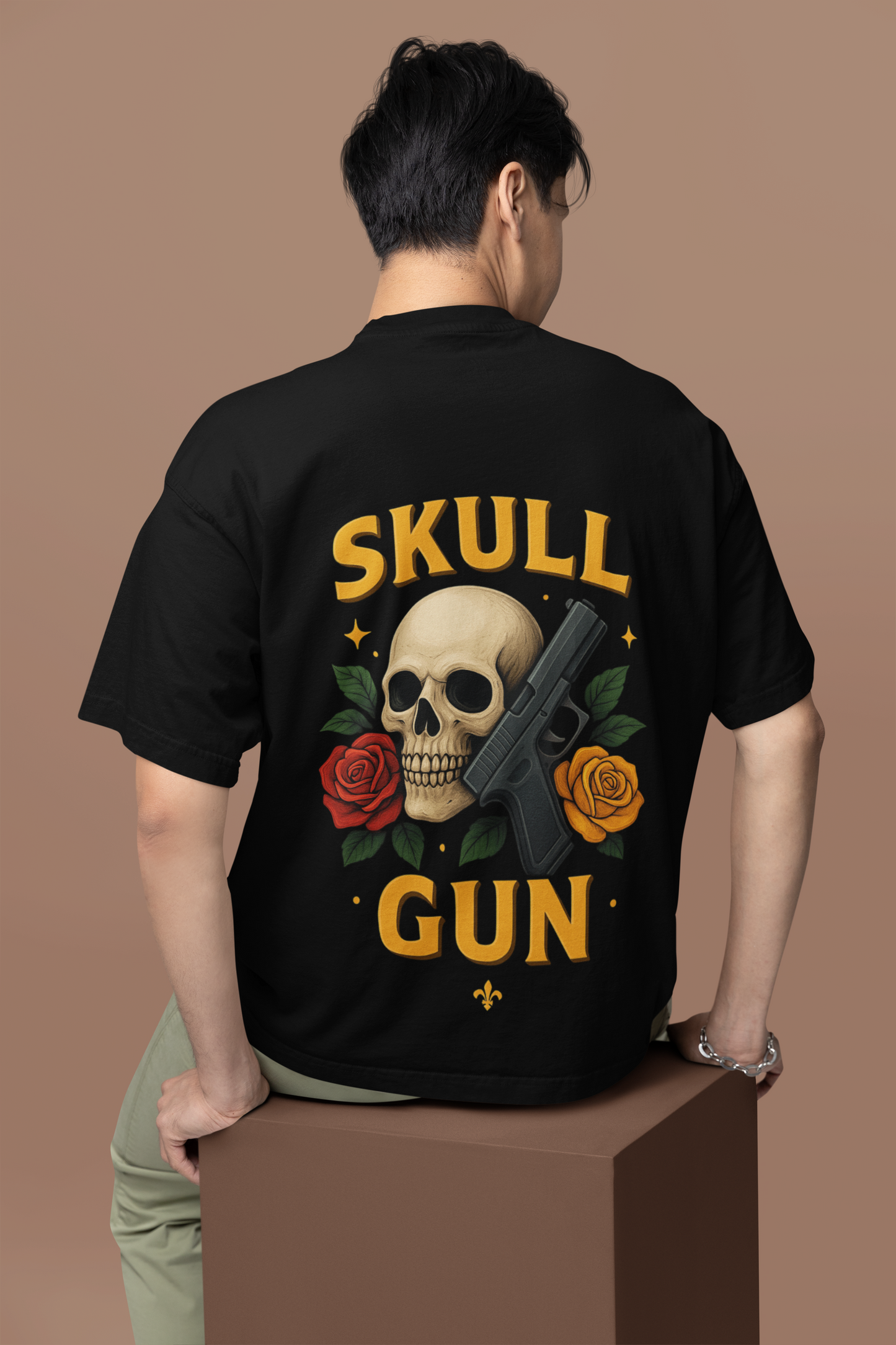 Skull Gun Oversized T - Shirt - 100% Cotton Graphic Tee
